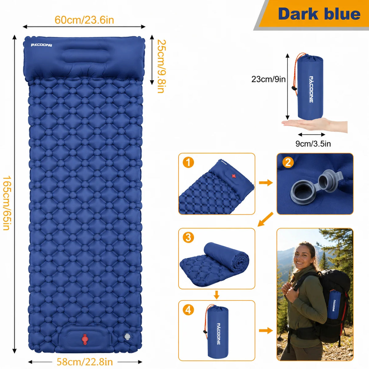 Foldable Waterproof Inflatable Air Mattress With Pillow For Camping
