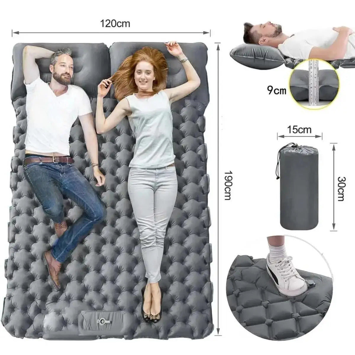 Foldable Waterproof Inflatable Air Mattress With Pillow For Camping