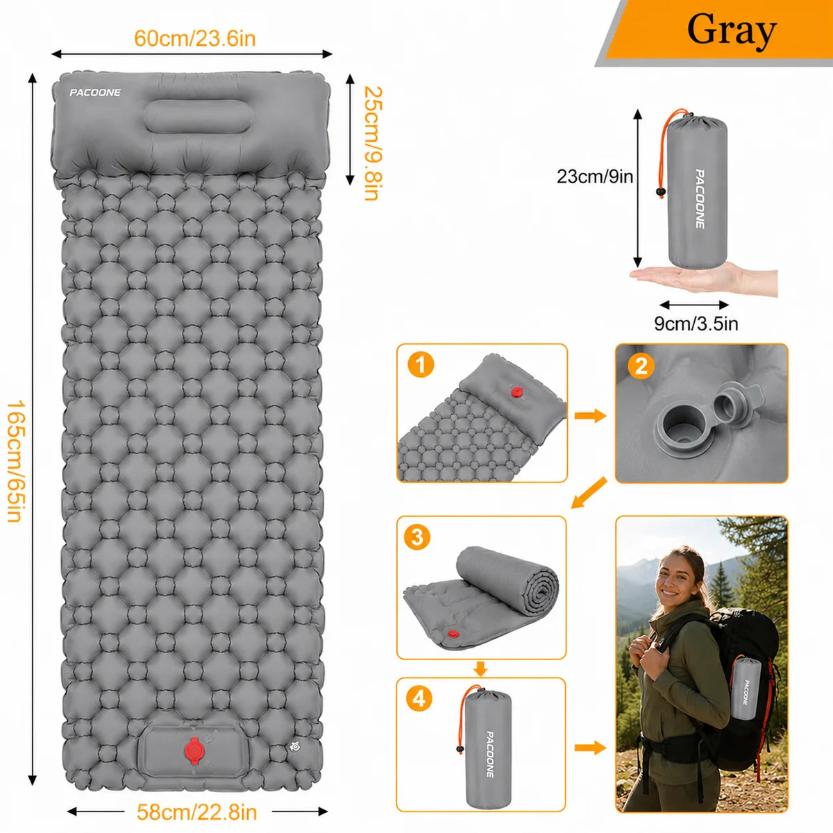 Foldable Waterproof Inflatable Air Mattress With Pillow For Camping