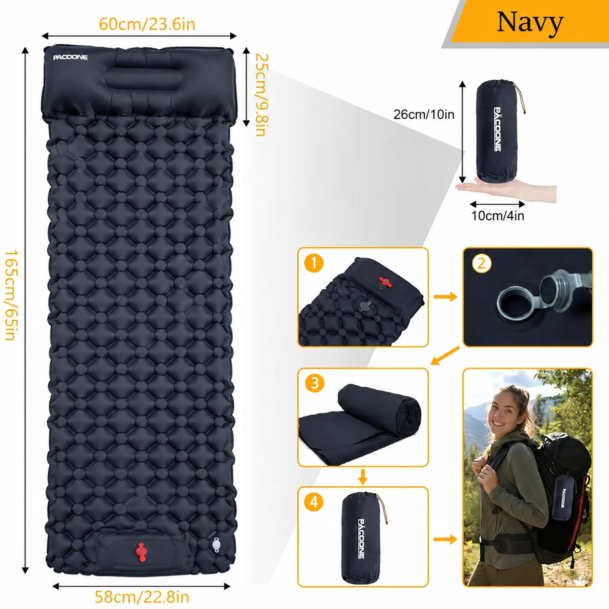 Foldable Waterproof Inflatable Air Mattress With Pillow For Camping