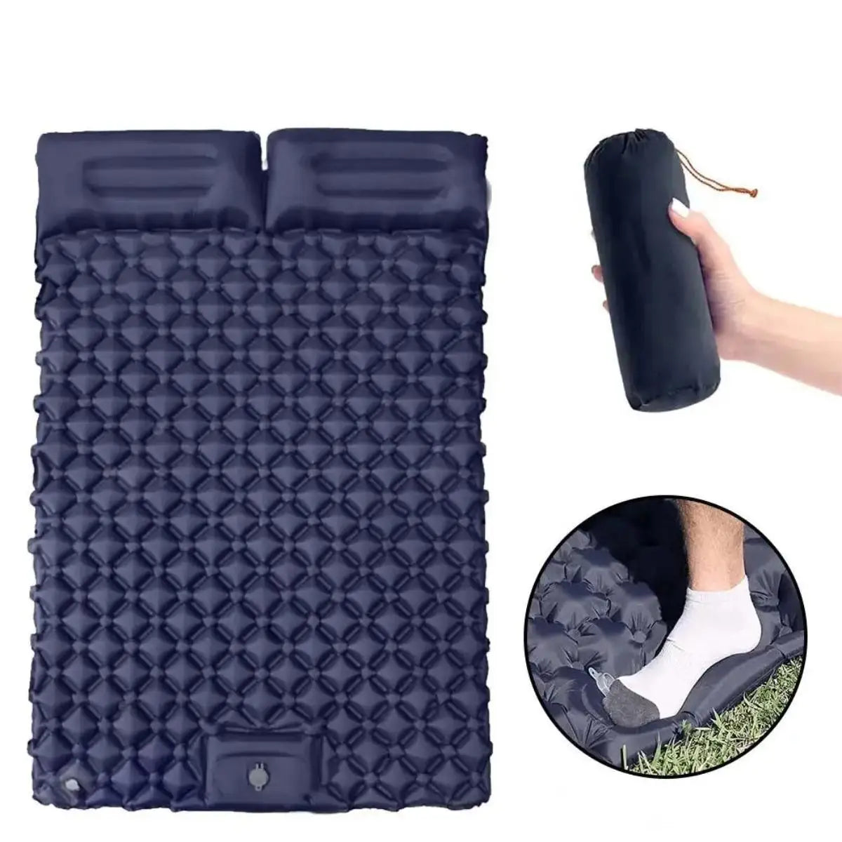 Foldable Waterproof Inflatable Air Mattress With Pillow For Camping