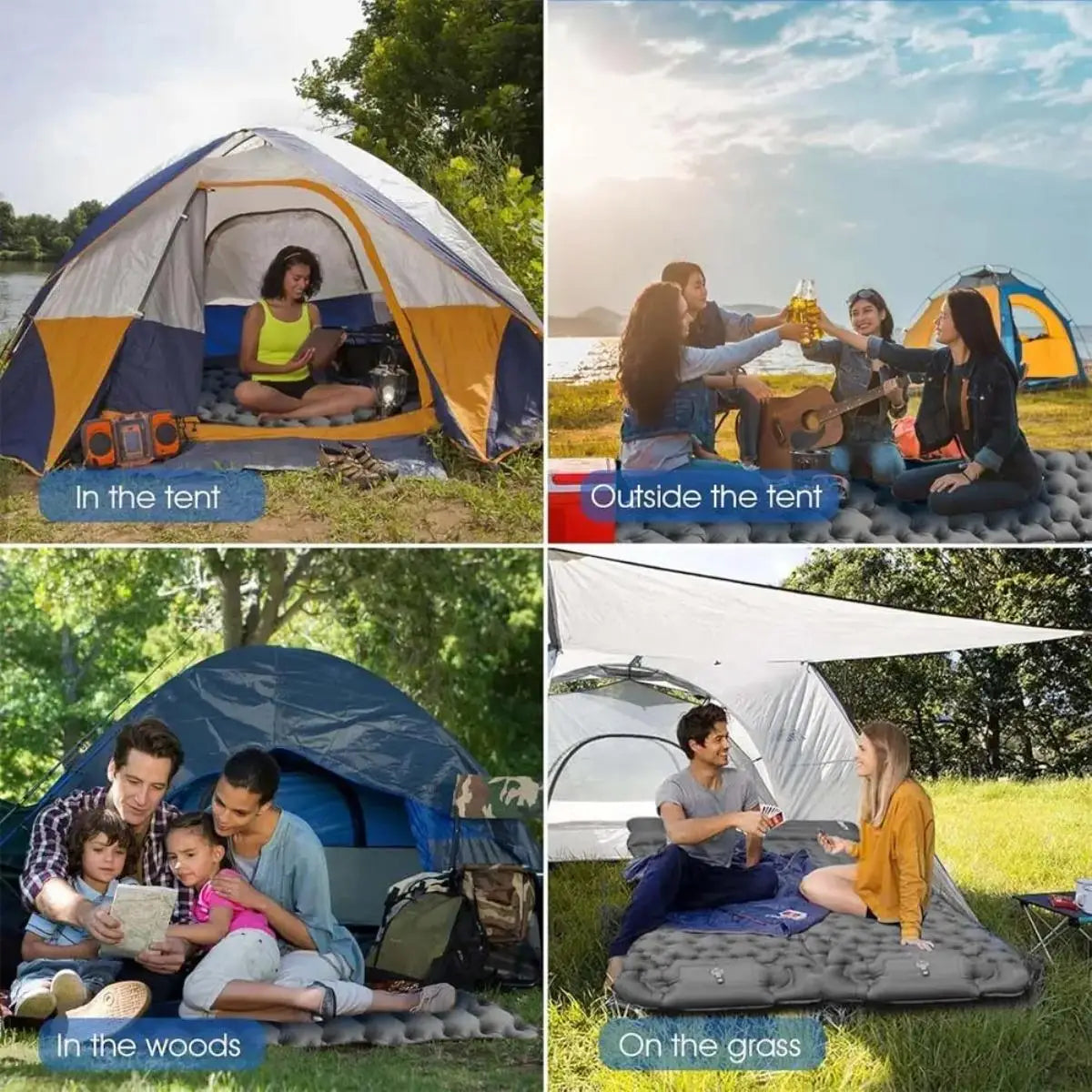 Foldable Waterproof Inflatable Air Mattress With Pillow For Camping