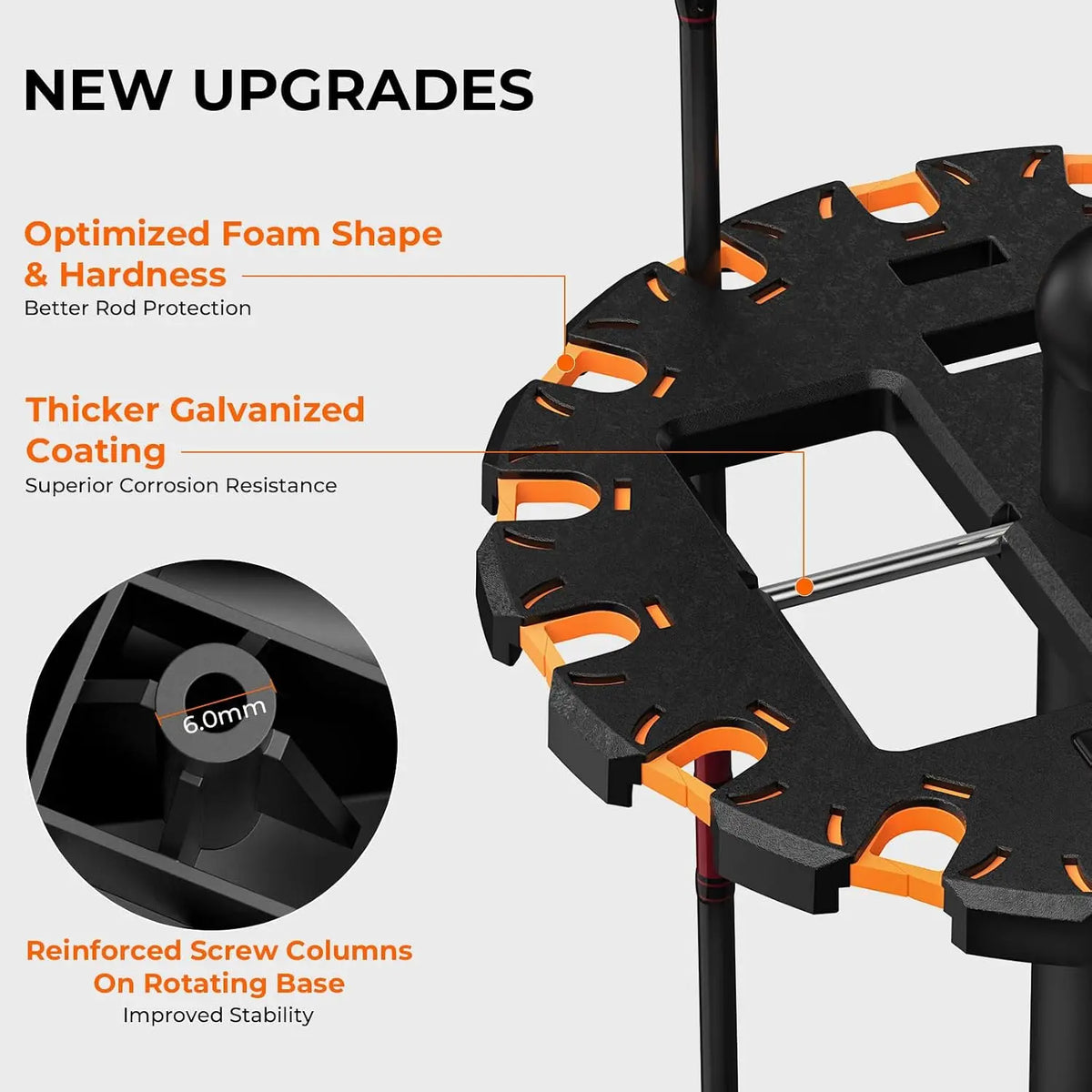 Rotating Fishing Rod Holder Storage Rack Holds Sixteen Poles Securely