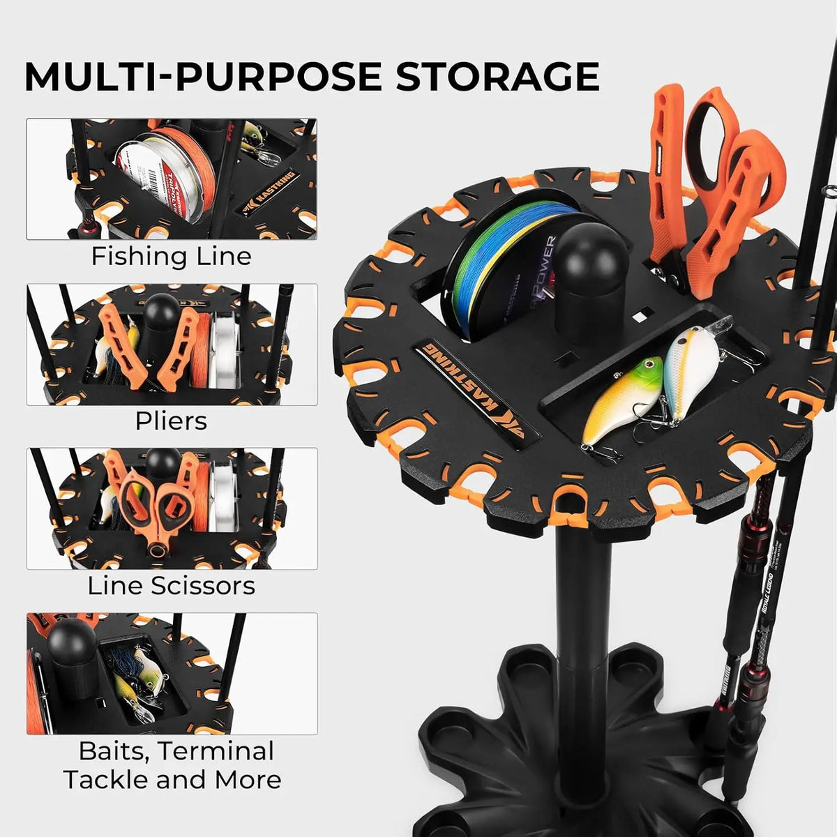 Rotating Fishing Rod Holder Storage Rack Holds Sixteen Poles Securely