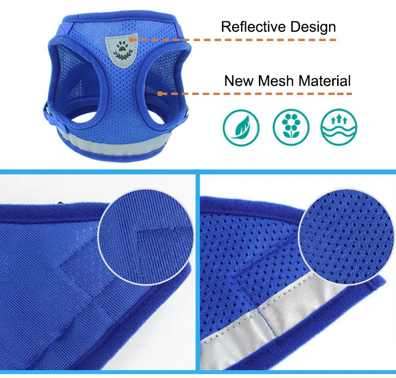 Reflective Cat Harness And Leash Set Nylon Mesh Kitten Puppy Dogs Vest Harness Leads Pet Clothes For Small Dogs Yorkies Pug