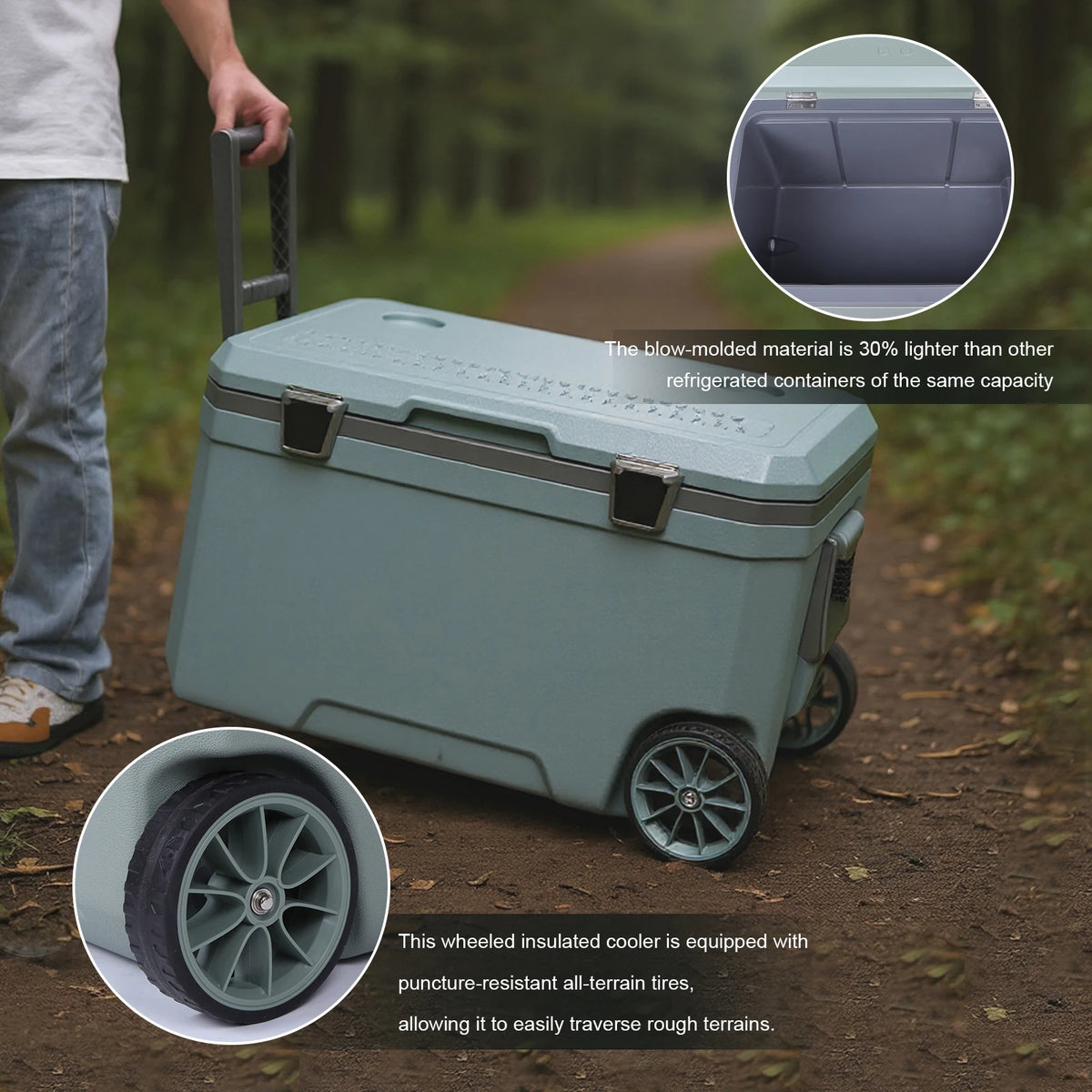 Portable Wheeled Insulated Cooler Box For Outdoor Camping