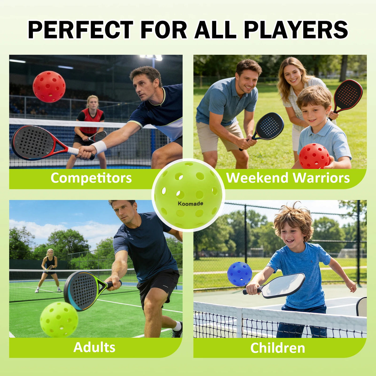 KOOMADE 40 Hole Outdoor Pickleballs USAPA Standard Training Set