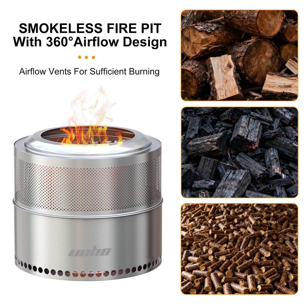 Portable Stainless Steel Smokeless Wood Fire Pit With Carry Bag