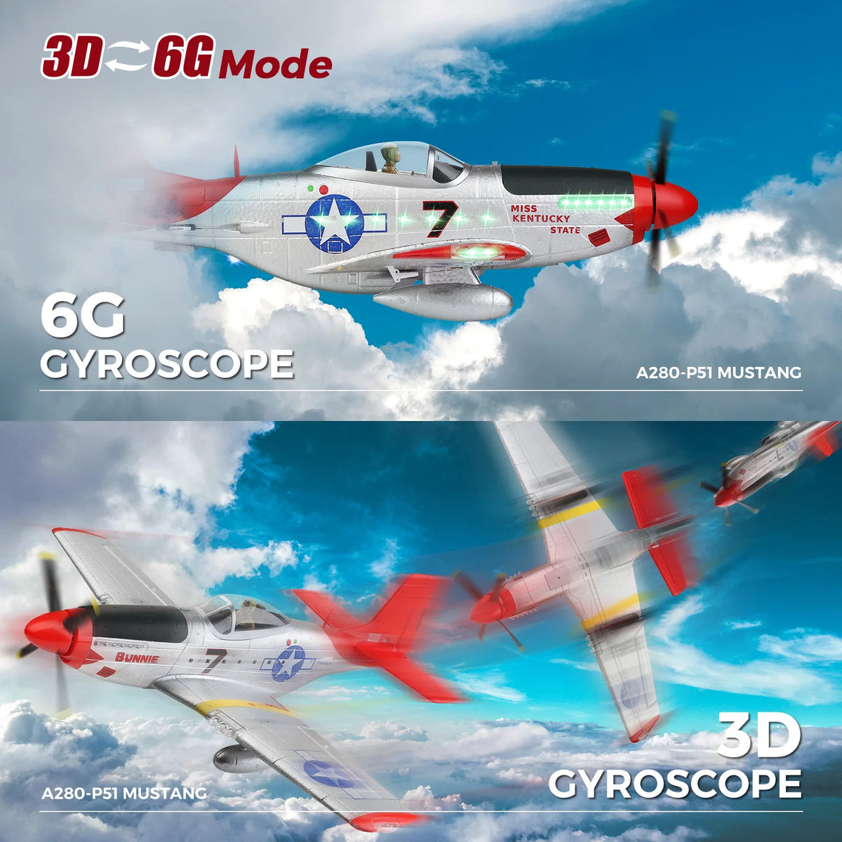 WLtoys Xk A280 P51 Brushless RC Airplane With Lights