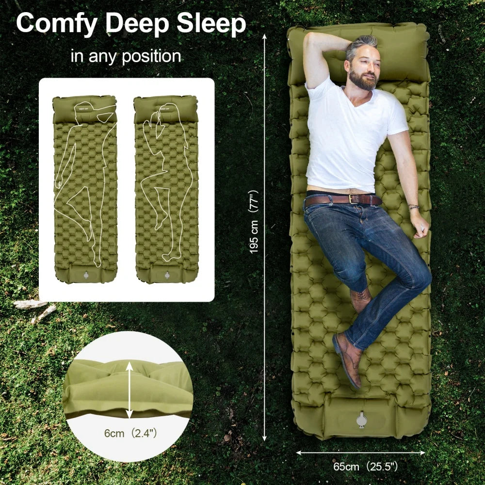 Night Cat Inflatable Sleeping Pad With Foot Pump And Pillow