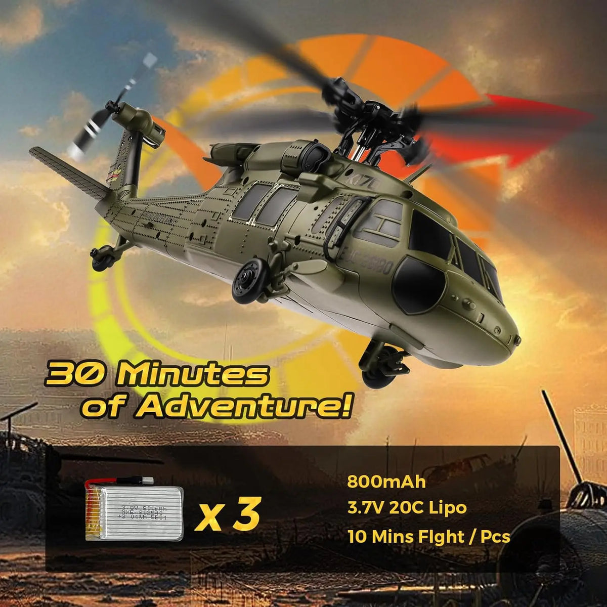 WLtoys K170 Brushless RC Helicopter with Three Batteries and Gyroscope