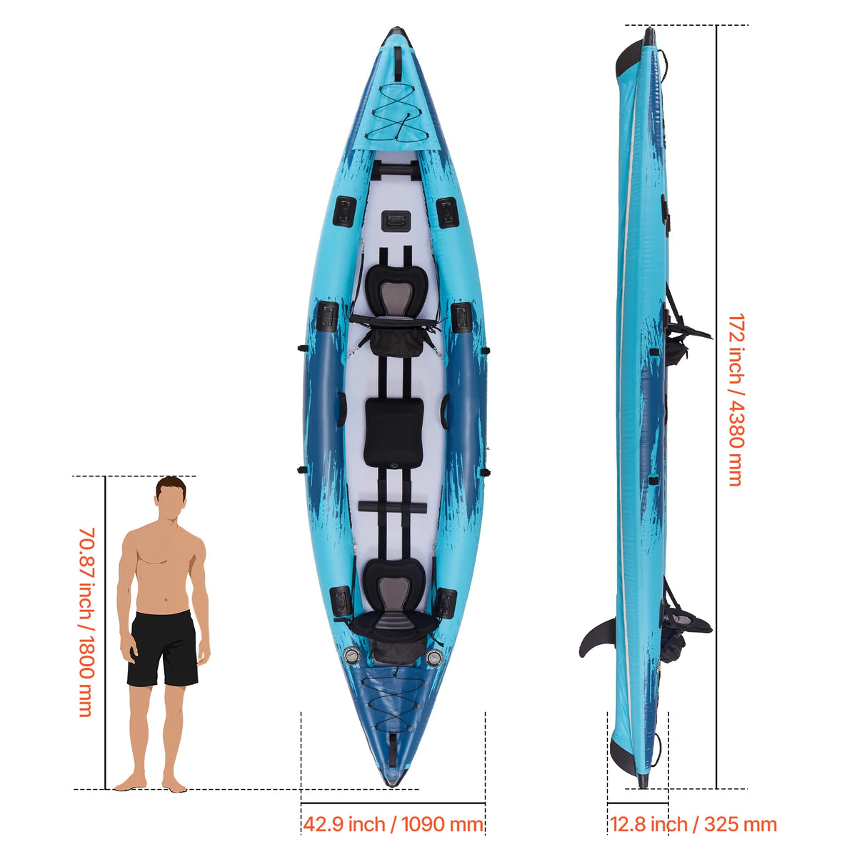 Two Person Inflatable Recreational Kayak With Padded Seats