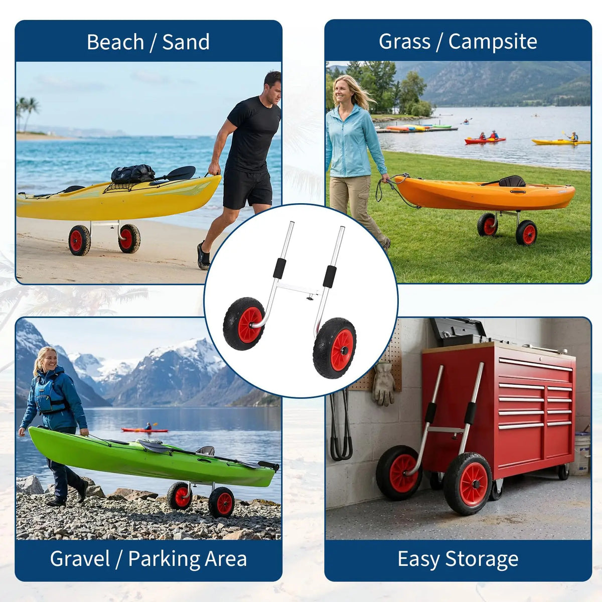 Heavy Duty Adjustable Aluminum Kayak Cart With Solid Wheels