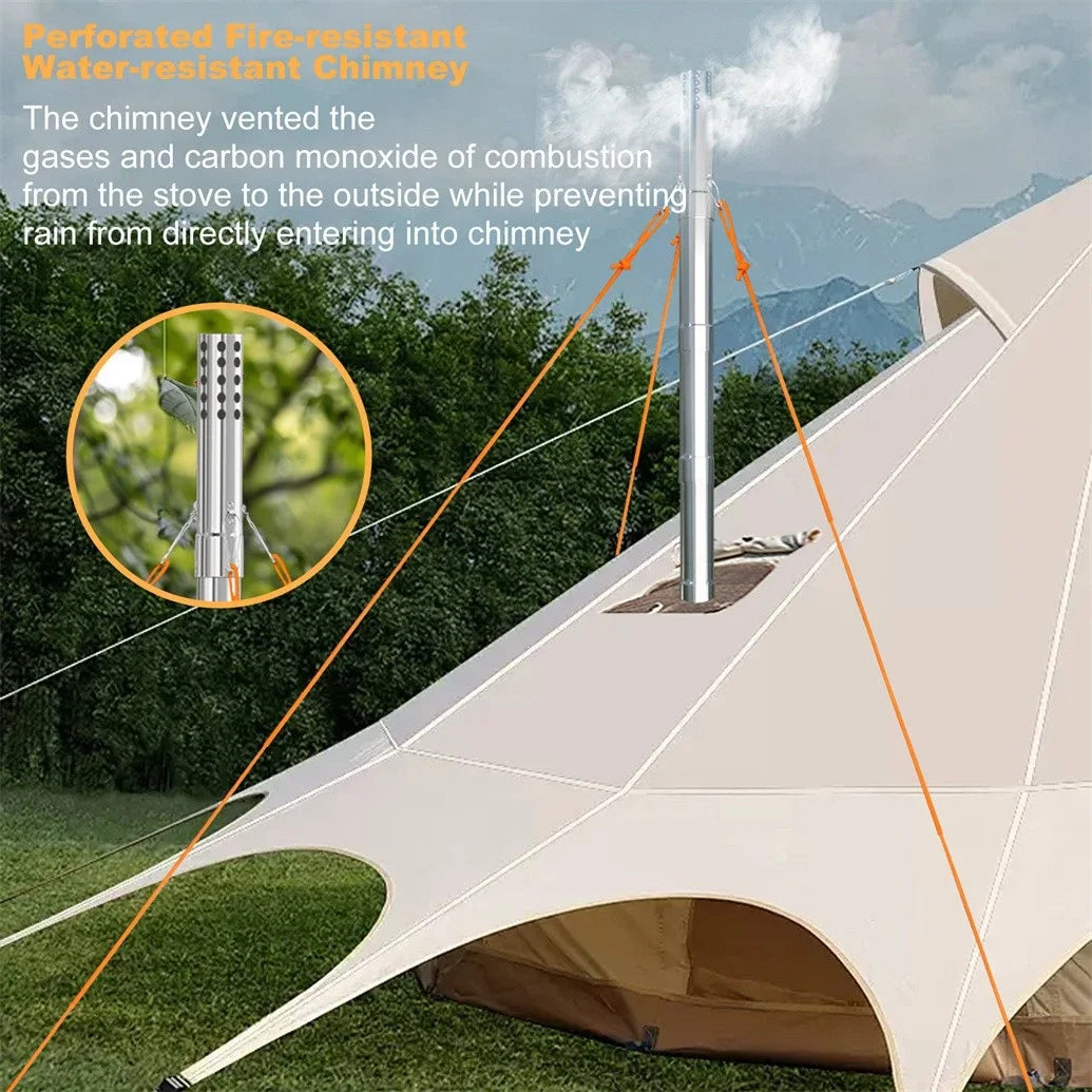Unho Wood Stove with 6 Stainless Chimney Pipes for Tent