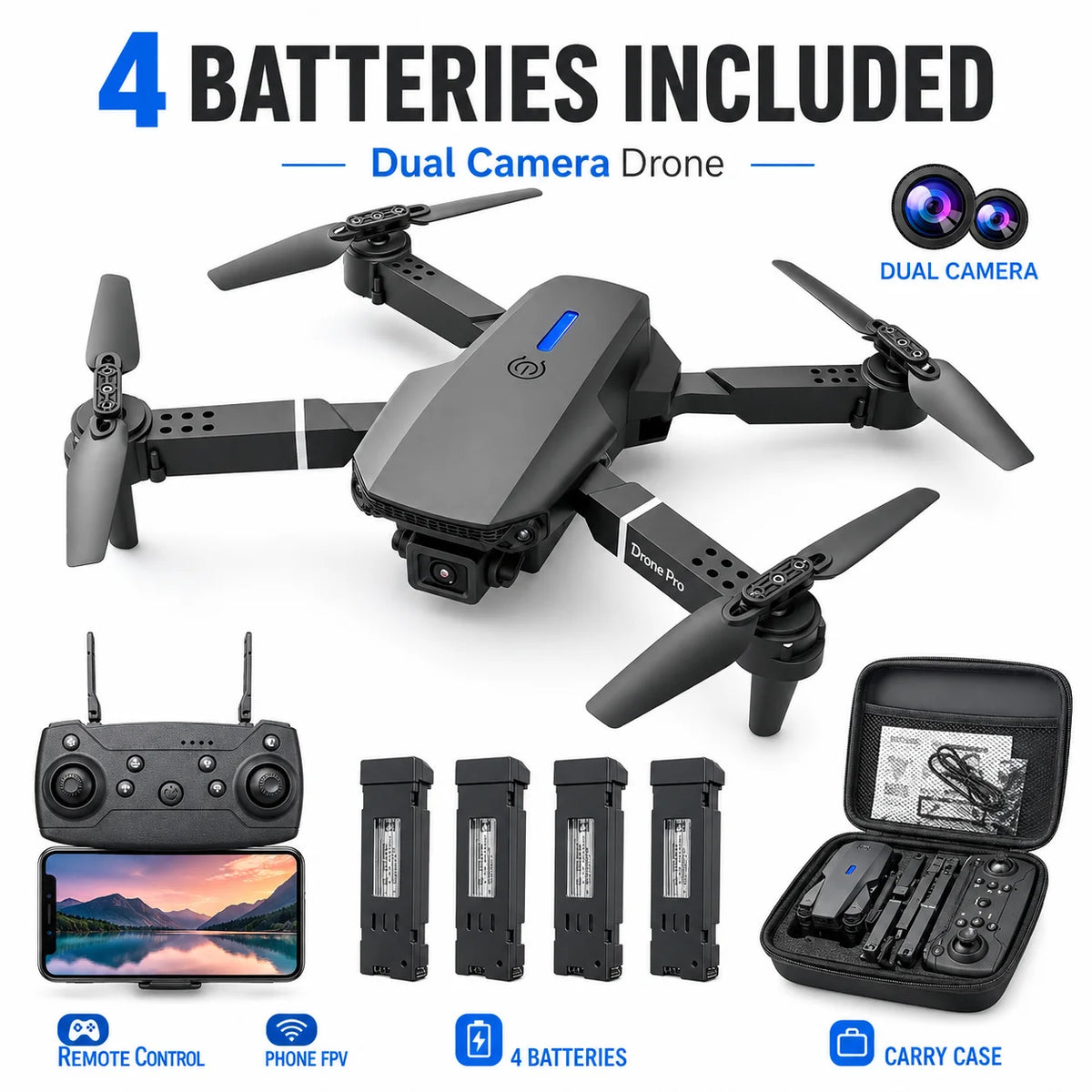 ZNLYRION E88 Pro 4K Dual Camera Foldable FPV Quadcopter Drone