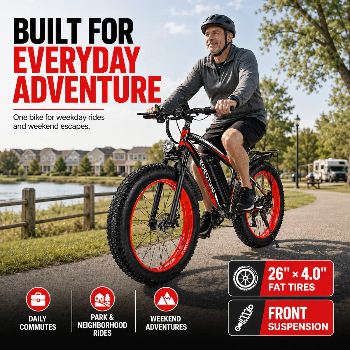 EOEOTWO 1000W Adult Fat Tire Electric Bike 48V Battery