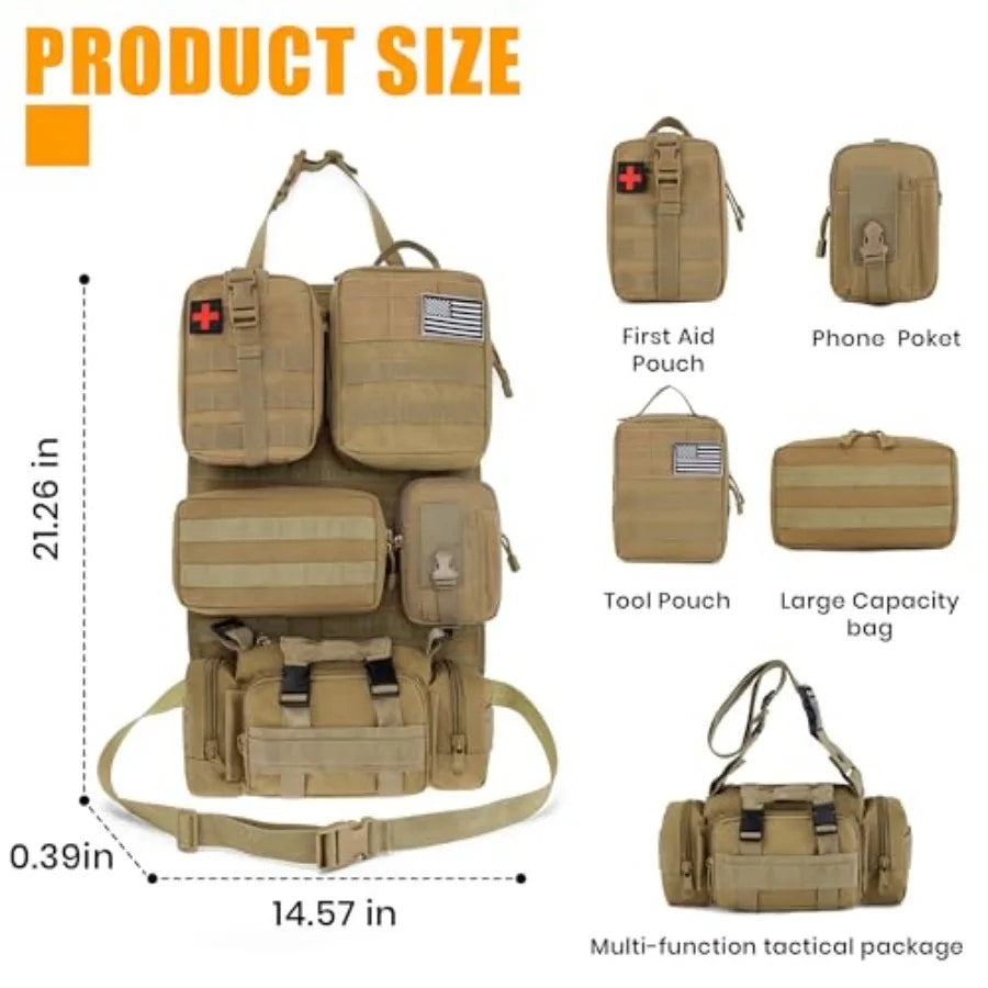 Tactical Molle Car Seat Back Organizer With Five Detachable Pouches