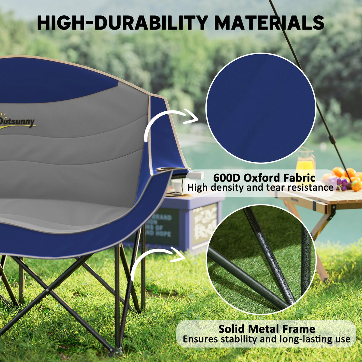 Outsunny Double Padded Folding Camping Chair For Outdoor Use