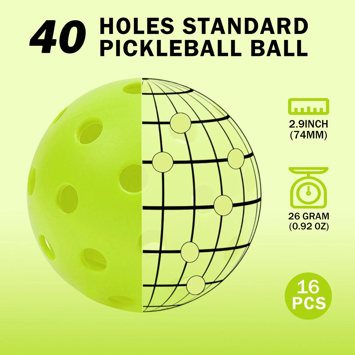 KOOMADE 40 Hole Outdoor Pickleballs USAPA Standard Training Set