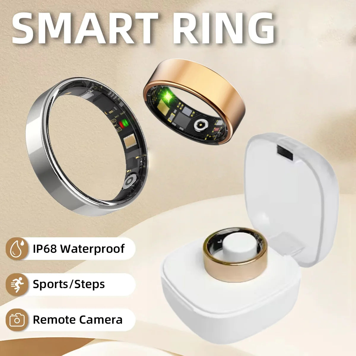 Smart Ring Heart Rate Blood Pressure Bluetooth Call Waterproof Steel