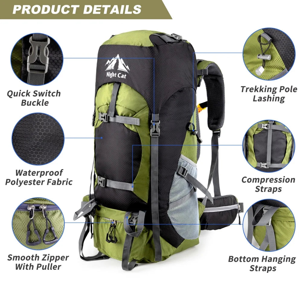 Night Cat Lightweight Hiking Backpack With Rain Cover For Travel