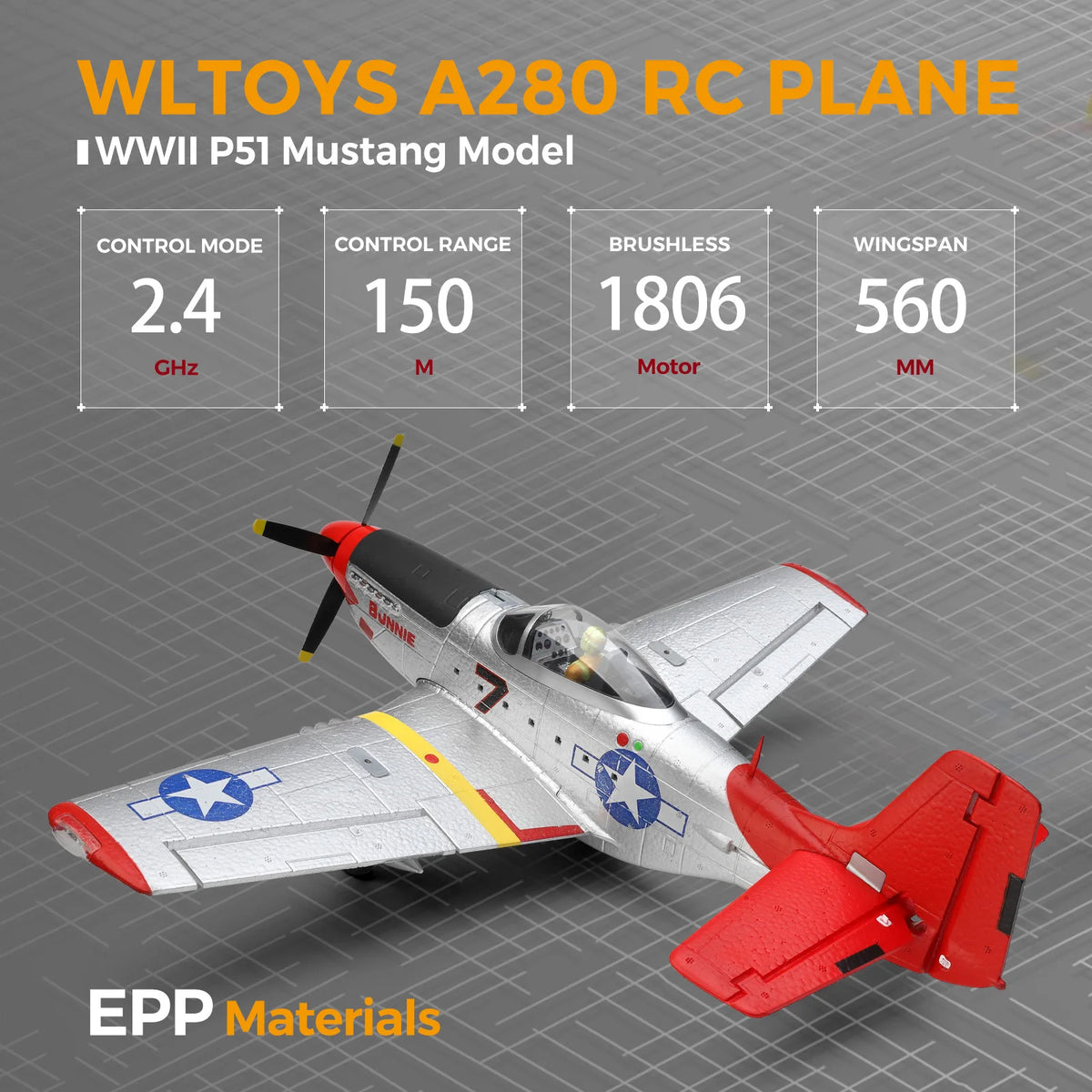 WLtoys Xk A280 P51 Brushless RC Airplane With Lights