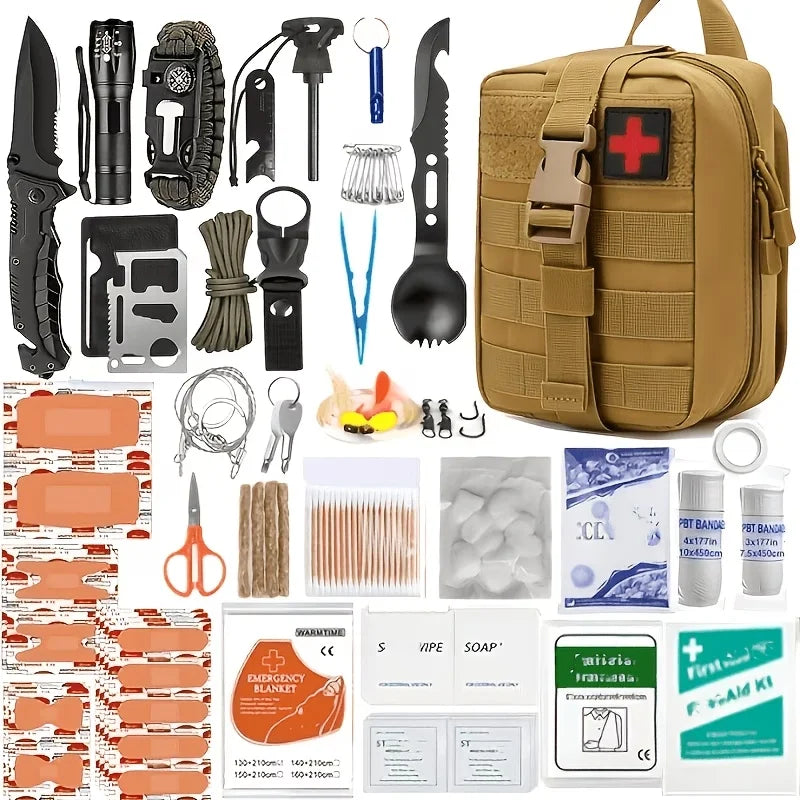 Rugged Outdoor Survival First Aid Kit With Practical Molle Bag