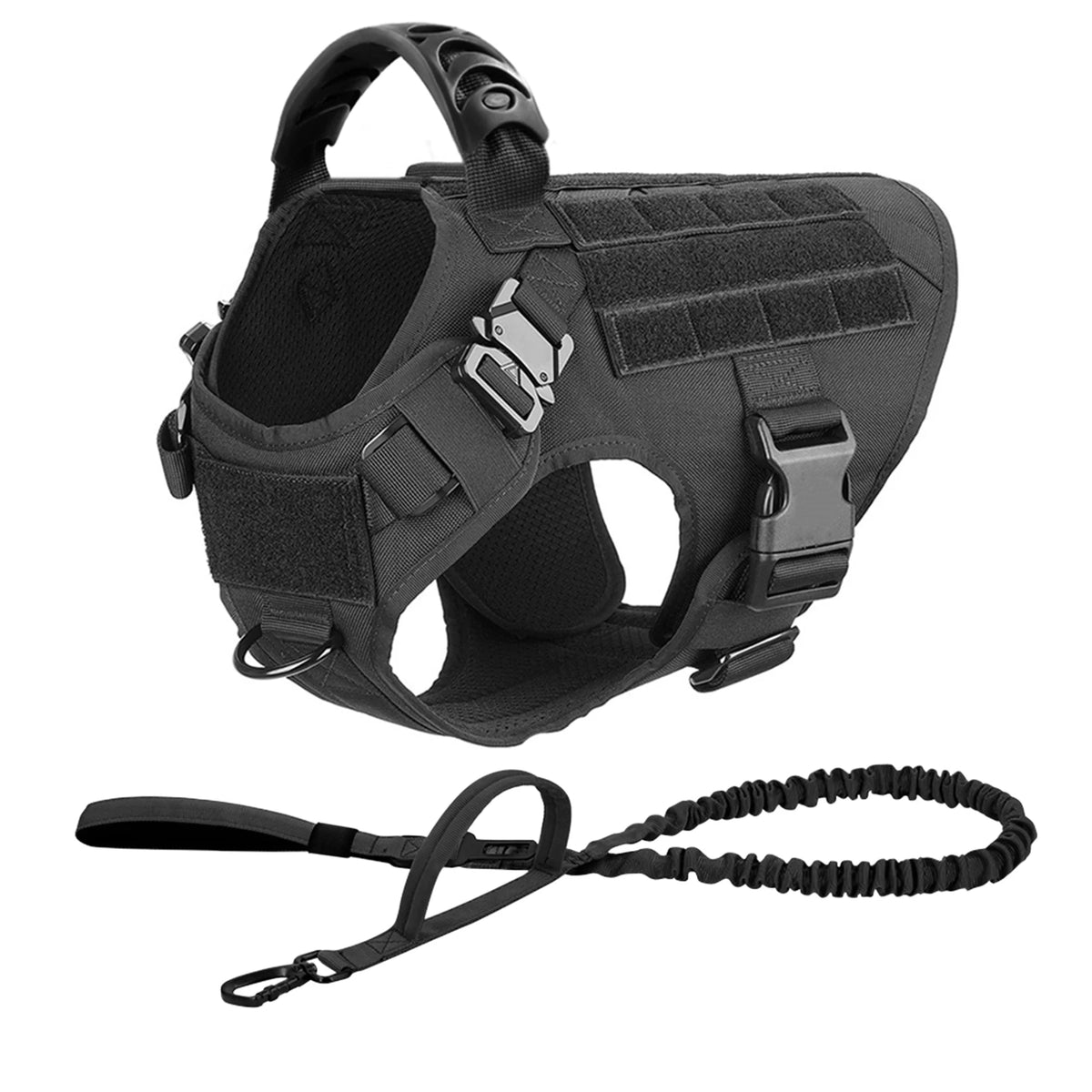 PetraVel Tactical Padded Dog Harness And Nylon Leash Set