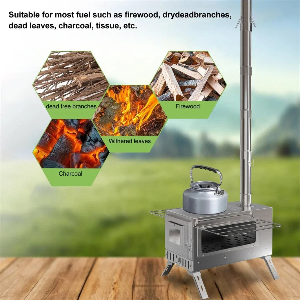 Unho Wood Stove with 6 Stainless Chimney Pipes for Tent
