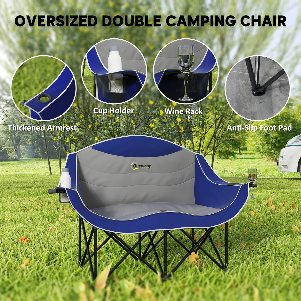 Outsunny Double Padded Folding Camping Chair For Outdoor Use