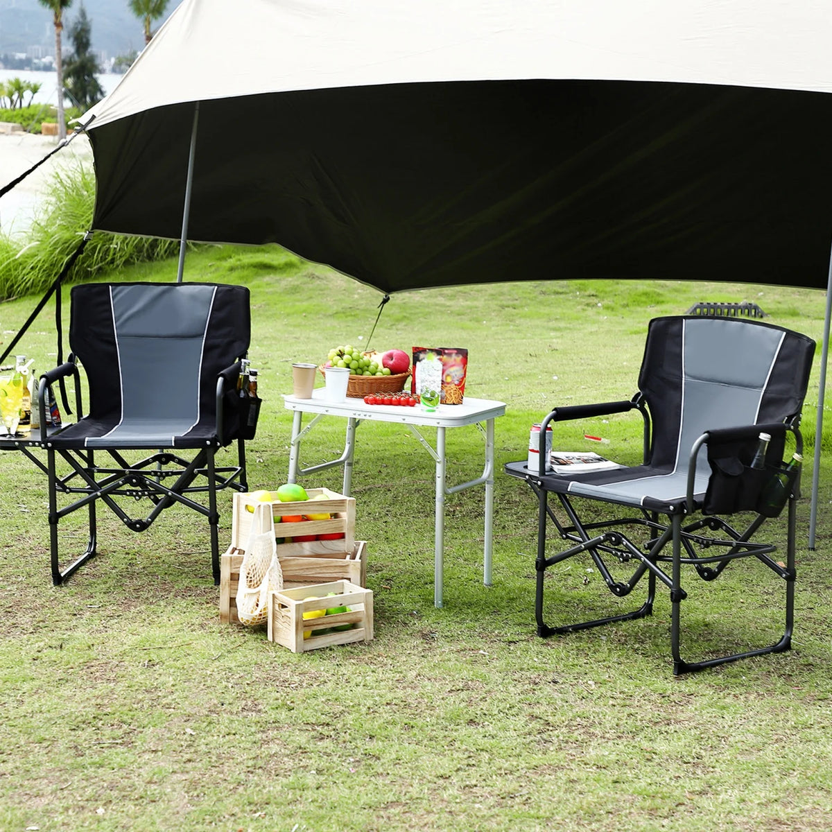 HiMiss Heavy Duty Portable Camping Director Chair With Cup Holder