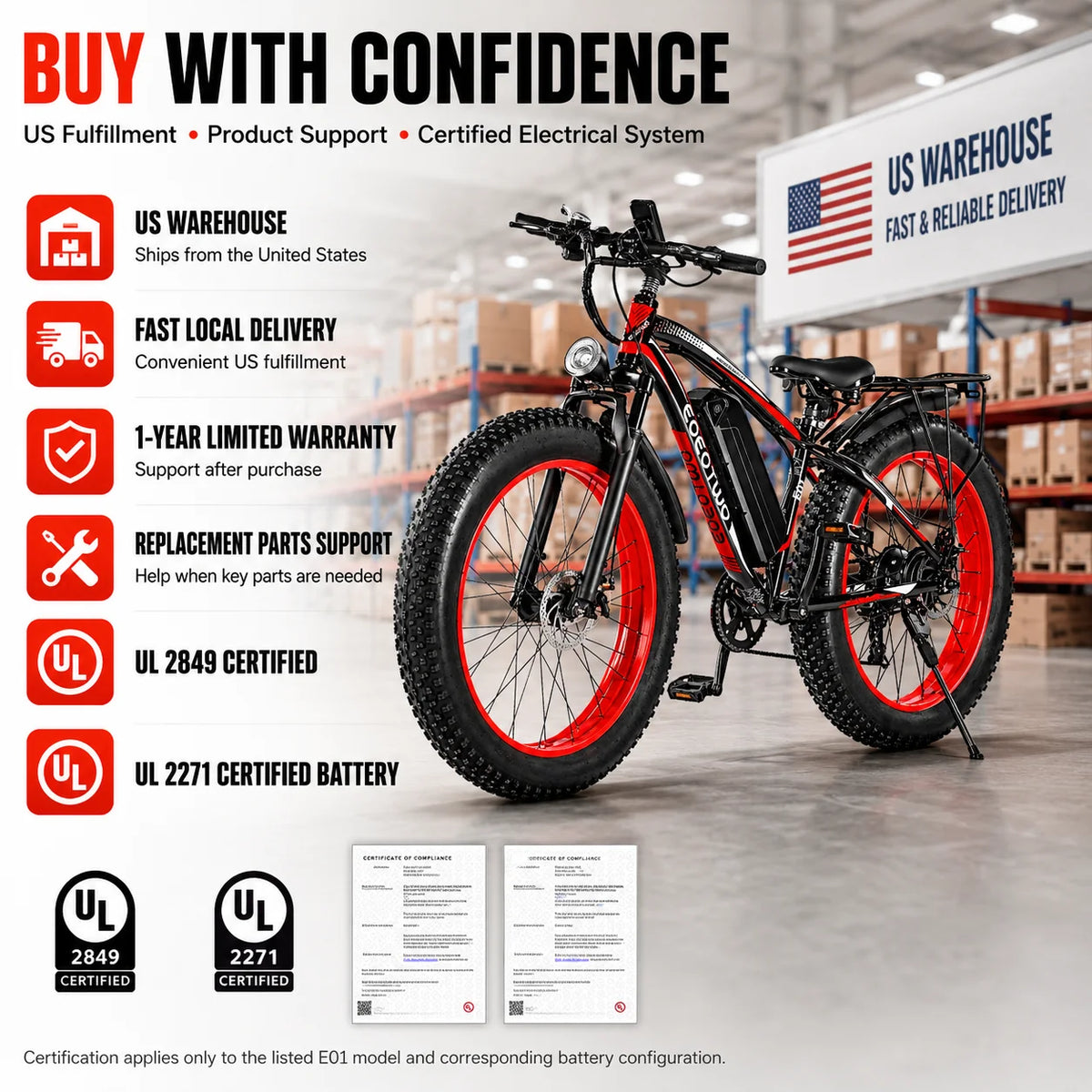 EOEOTWO 1000W Adult Fat Tire Electric Bike 48V Battery