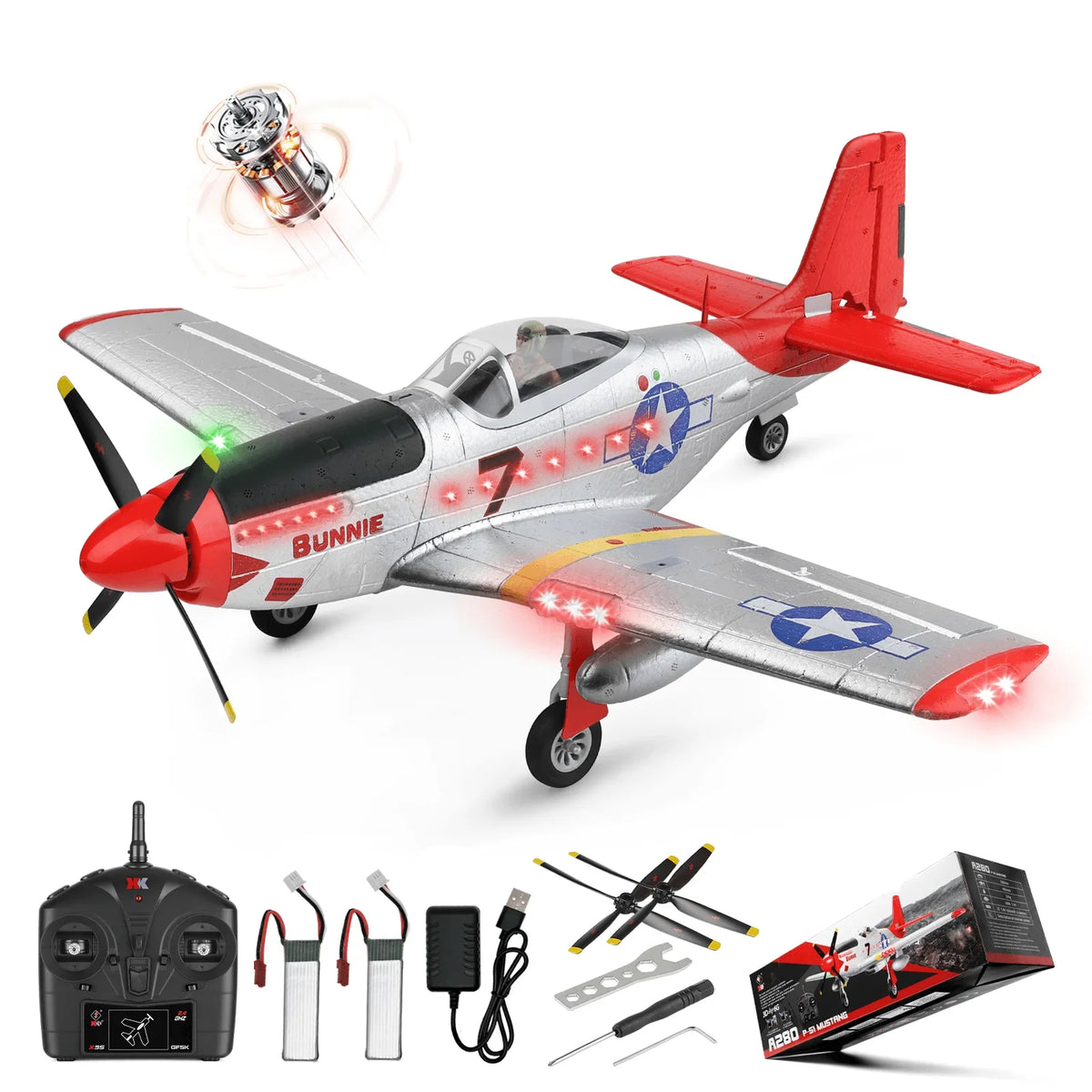 WLtoys Xk A280 P51 Brushless RC Airplane With Lights