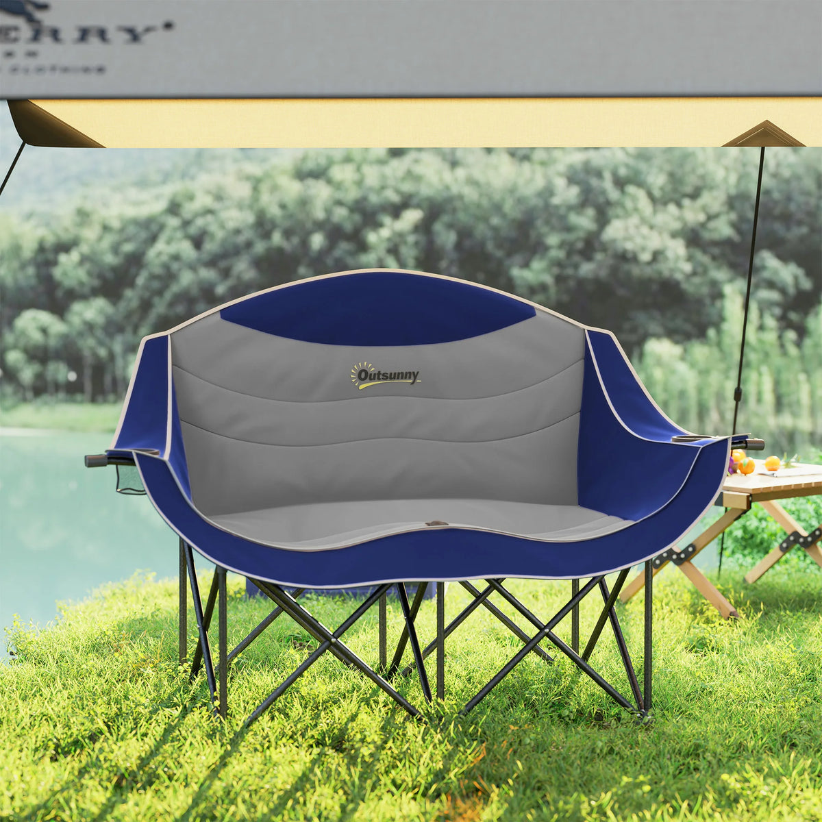 Outsunny Double Padded Folding Camping Chair For Outdoor Use