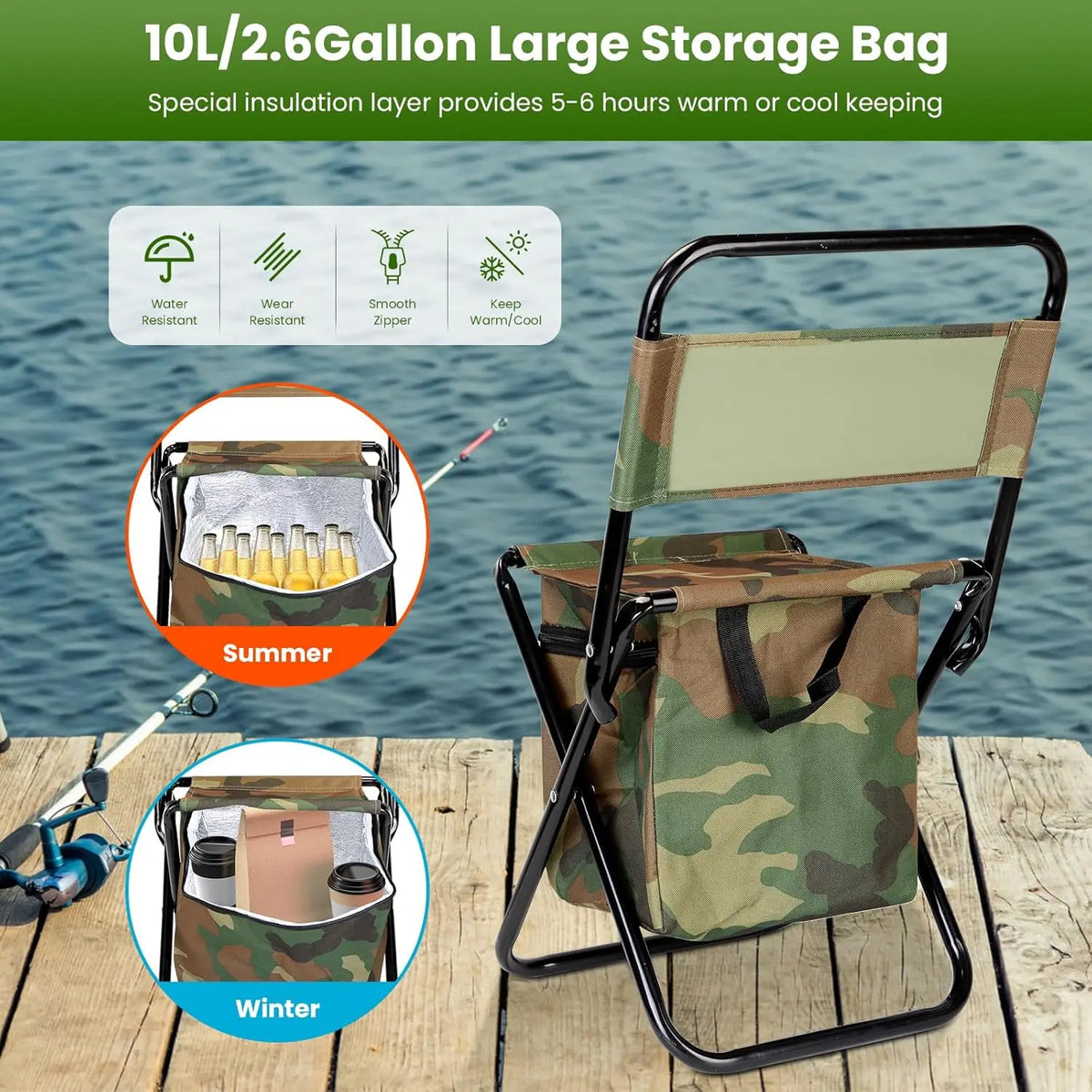 Portable Foldable Fishing Chair Featuring Integrated Cooler Bag