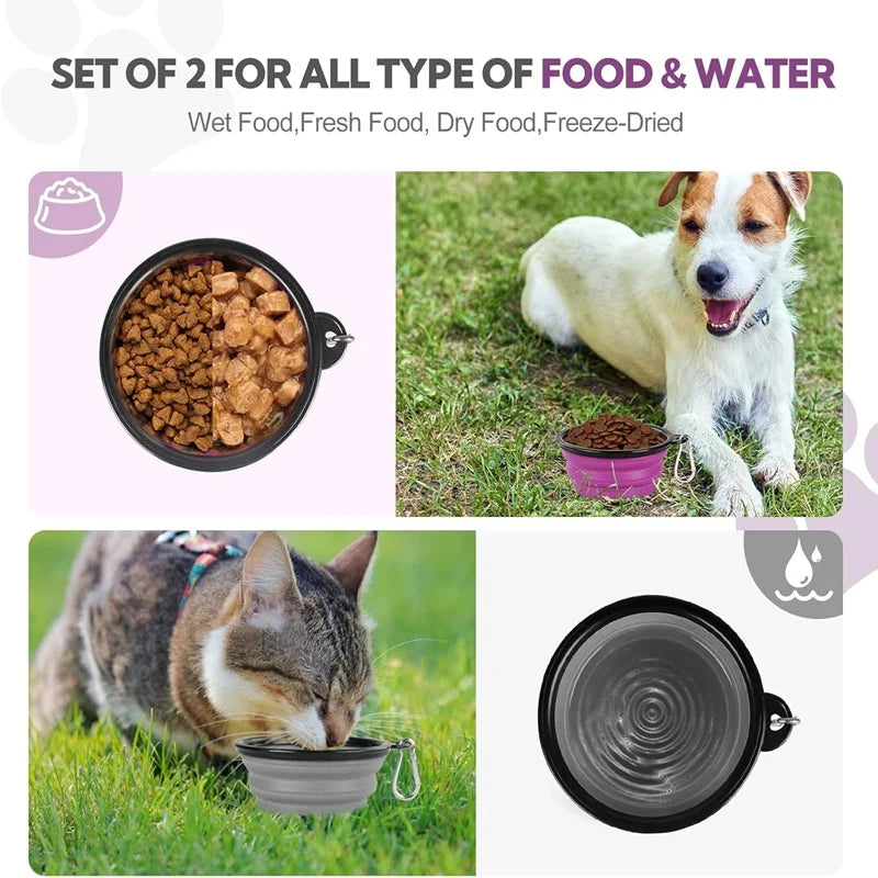 Foldable Portable Dog Feeder Bowl With Carabiner For Outdoor Travel