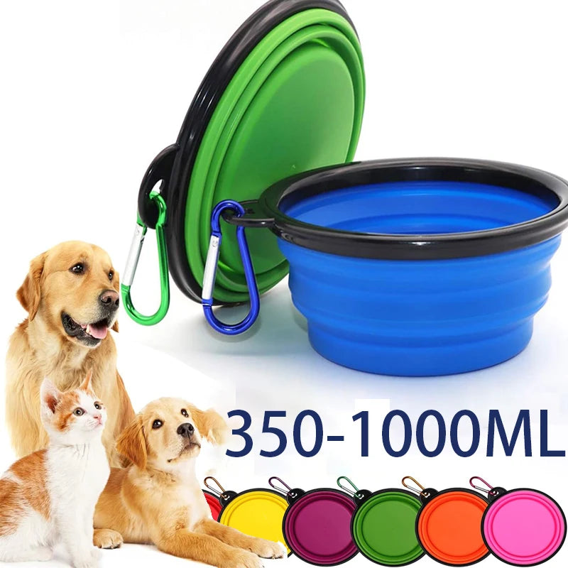 Foldable Portable Dog Feeder Bowl With Carabiner For Outdoor Travel