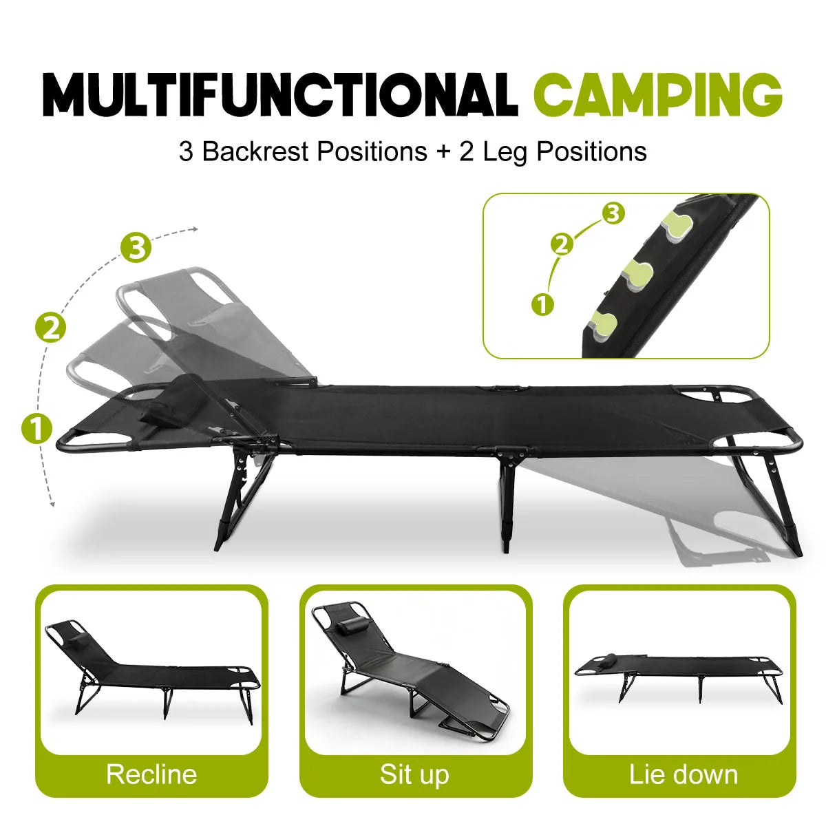 Adjustable Folding Camping Lounge Chair With 3 Position Reclining