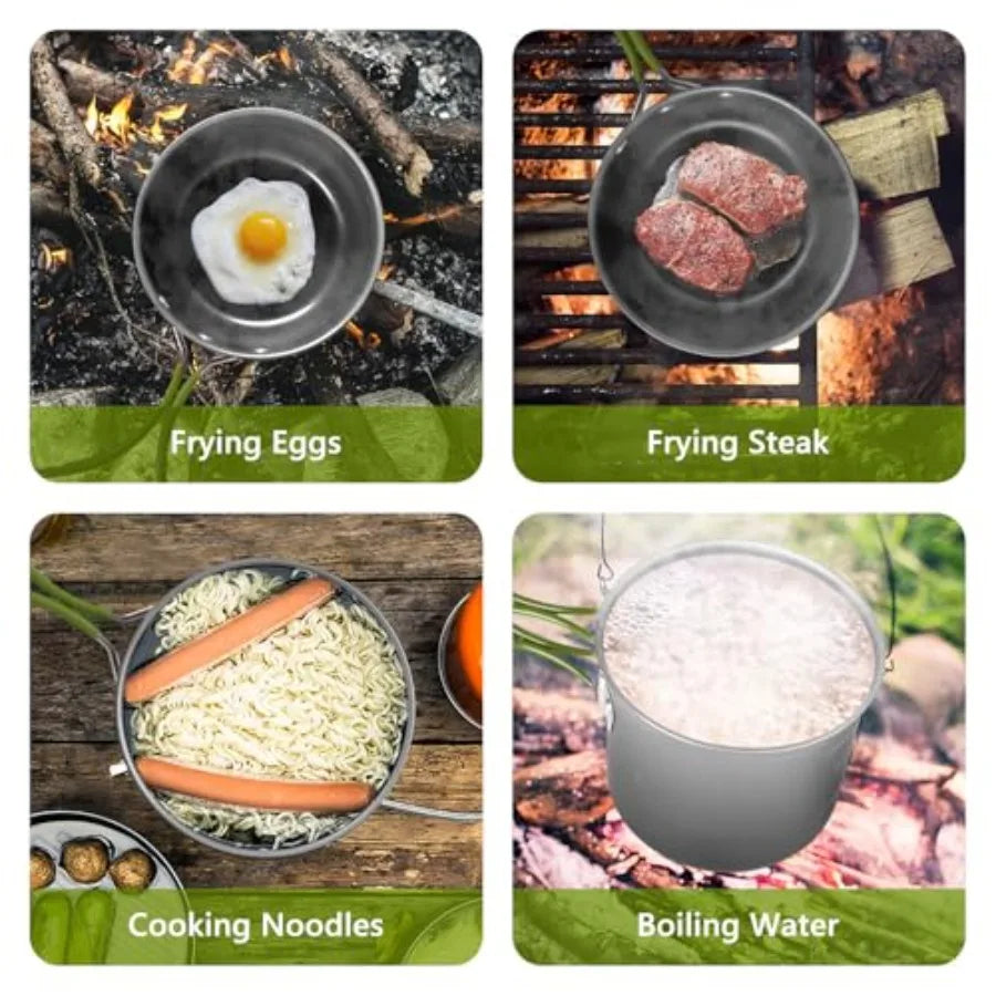 Portable Stainless Steel Camping Cookware Set With Folding Utensils