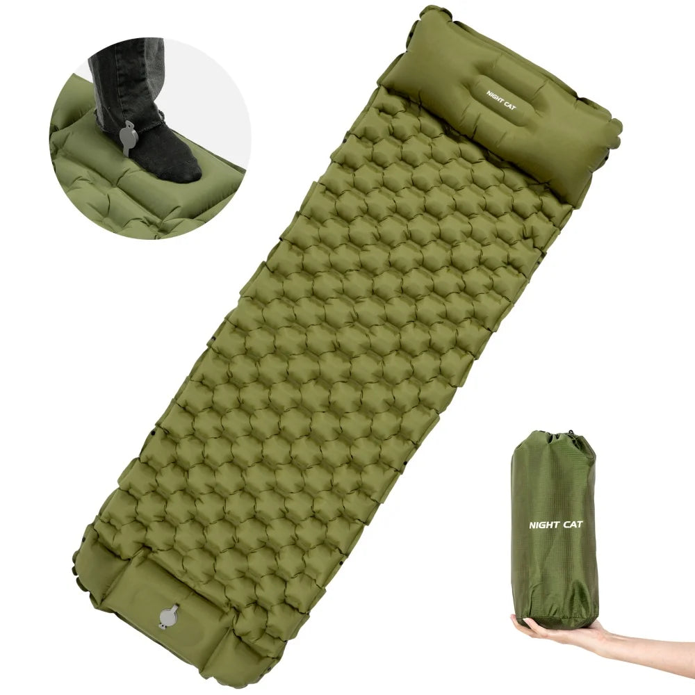 Night Cat Inflatable Sleeping Pad With Foot Pump And Pillow