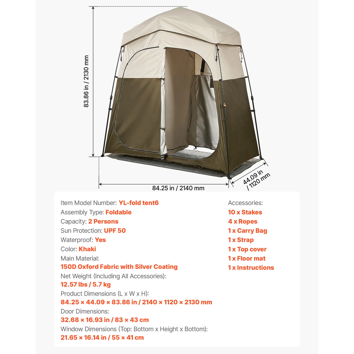 SucceBuy Foldable Double Layer Privacy Camping Shower Tent