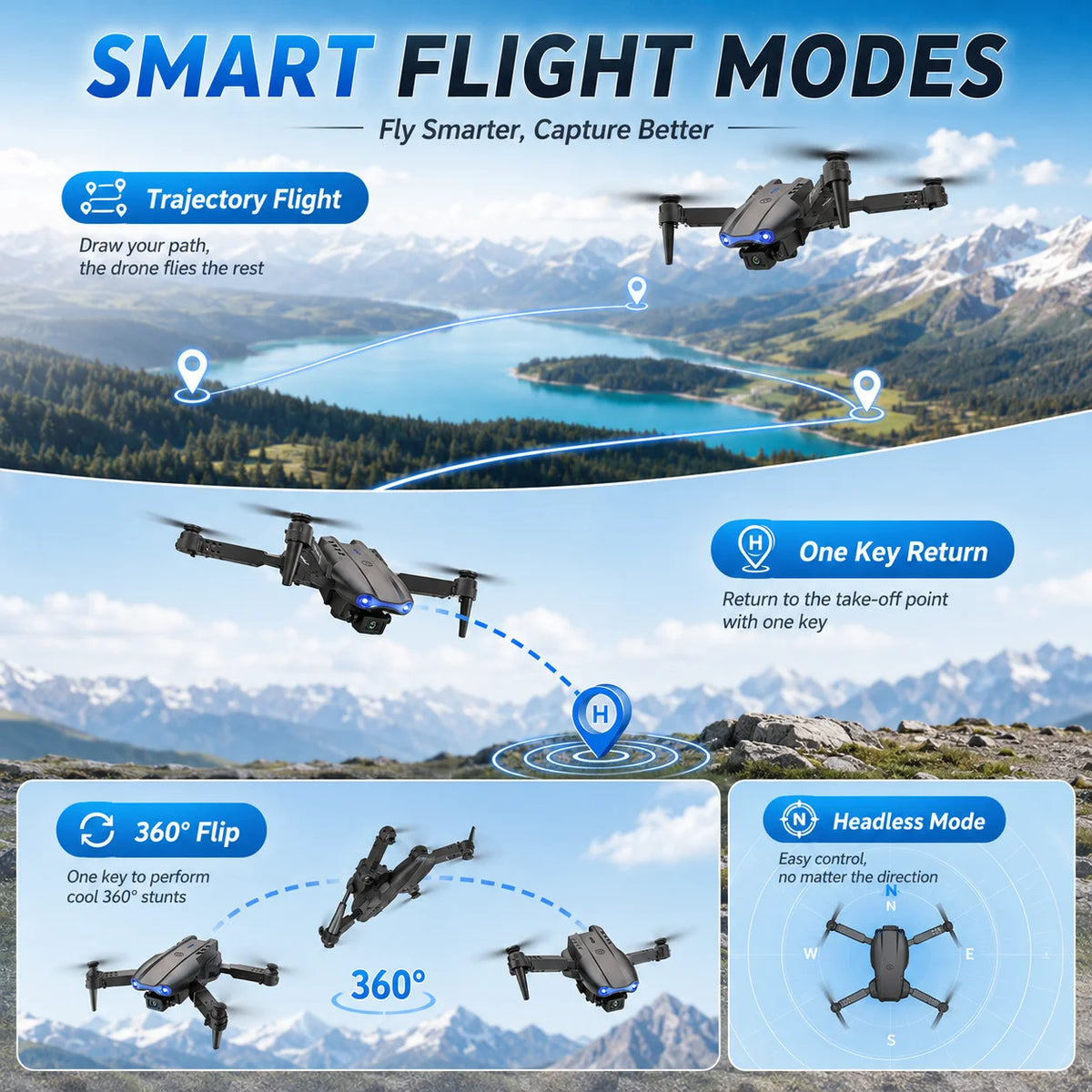 Znlyrion Foldable 4K Dual Camera RC Drone With Altitude Hold
