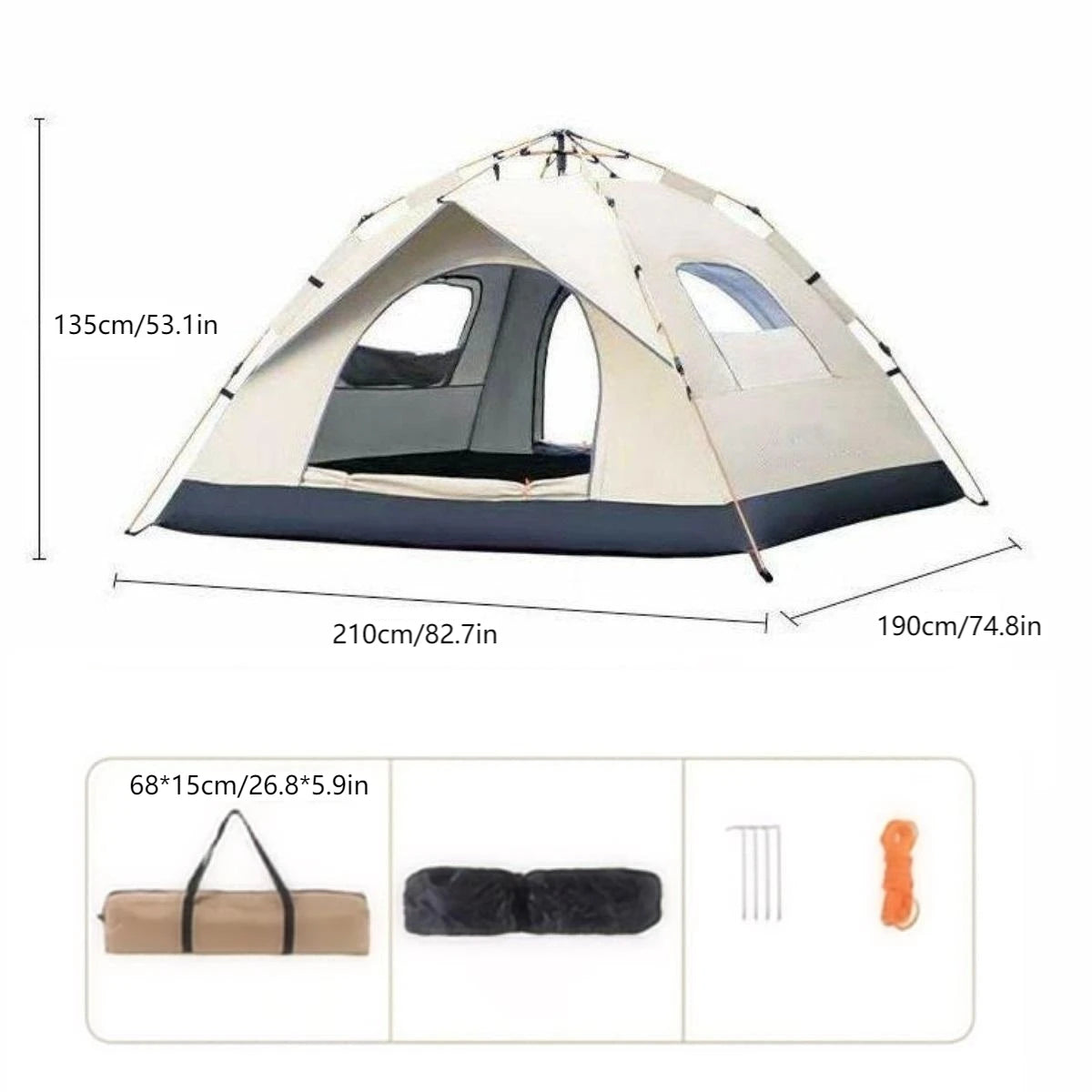Pakicetus Automatic Camping Tent Two Doors And Two Windows