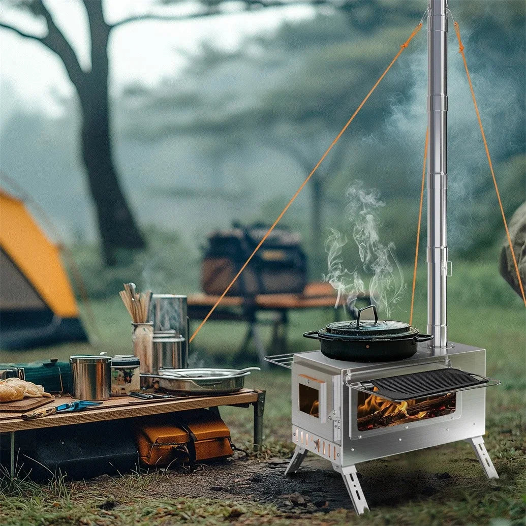 Unho Wood Stove with 6 Stainless Chimney Pipes for Tent