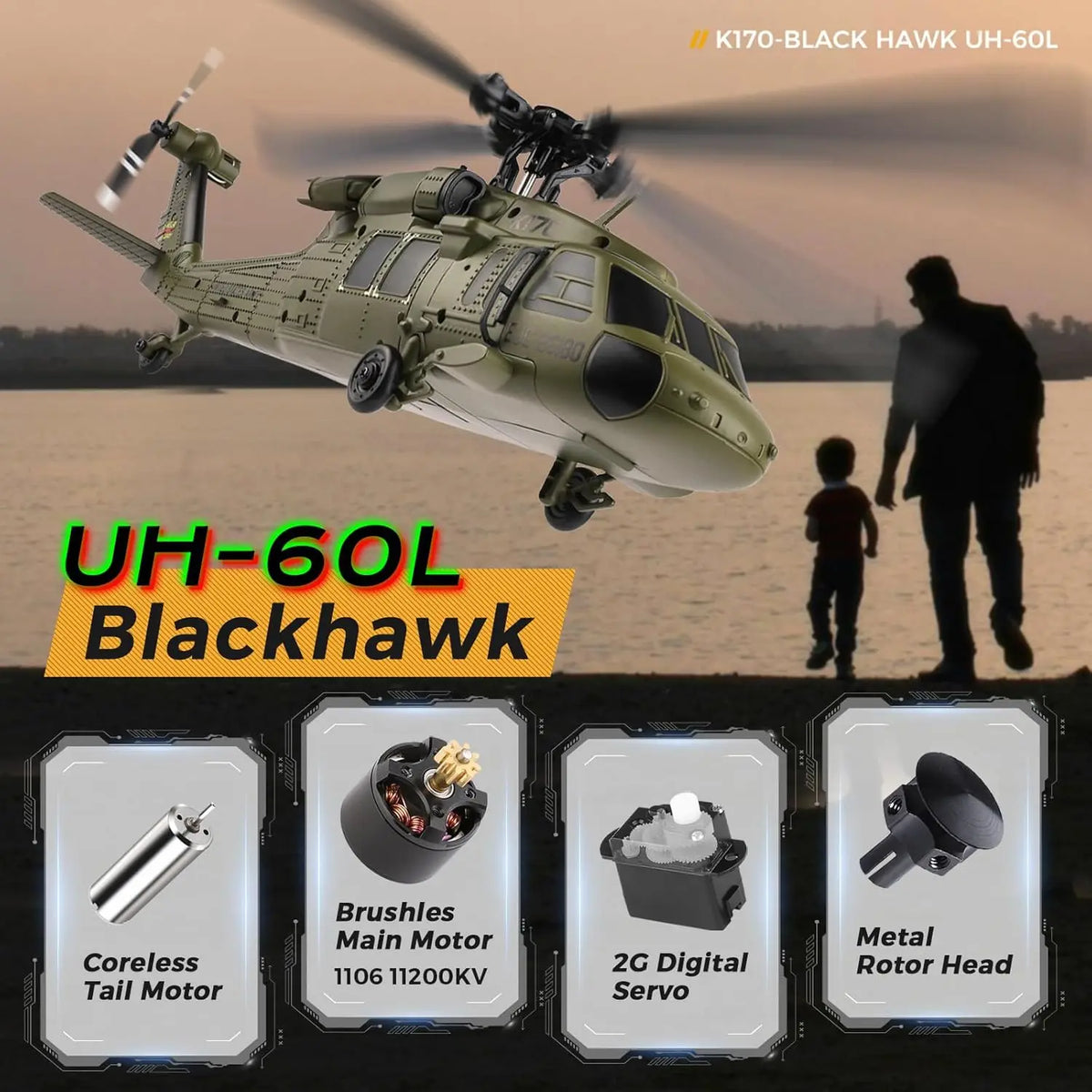 WLtoys K170 Brushless RC Helicopter with Three Batteries and Gyroscope