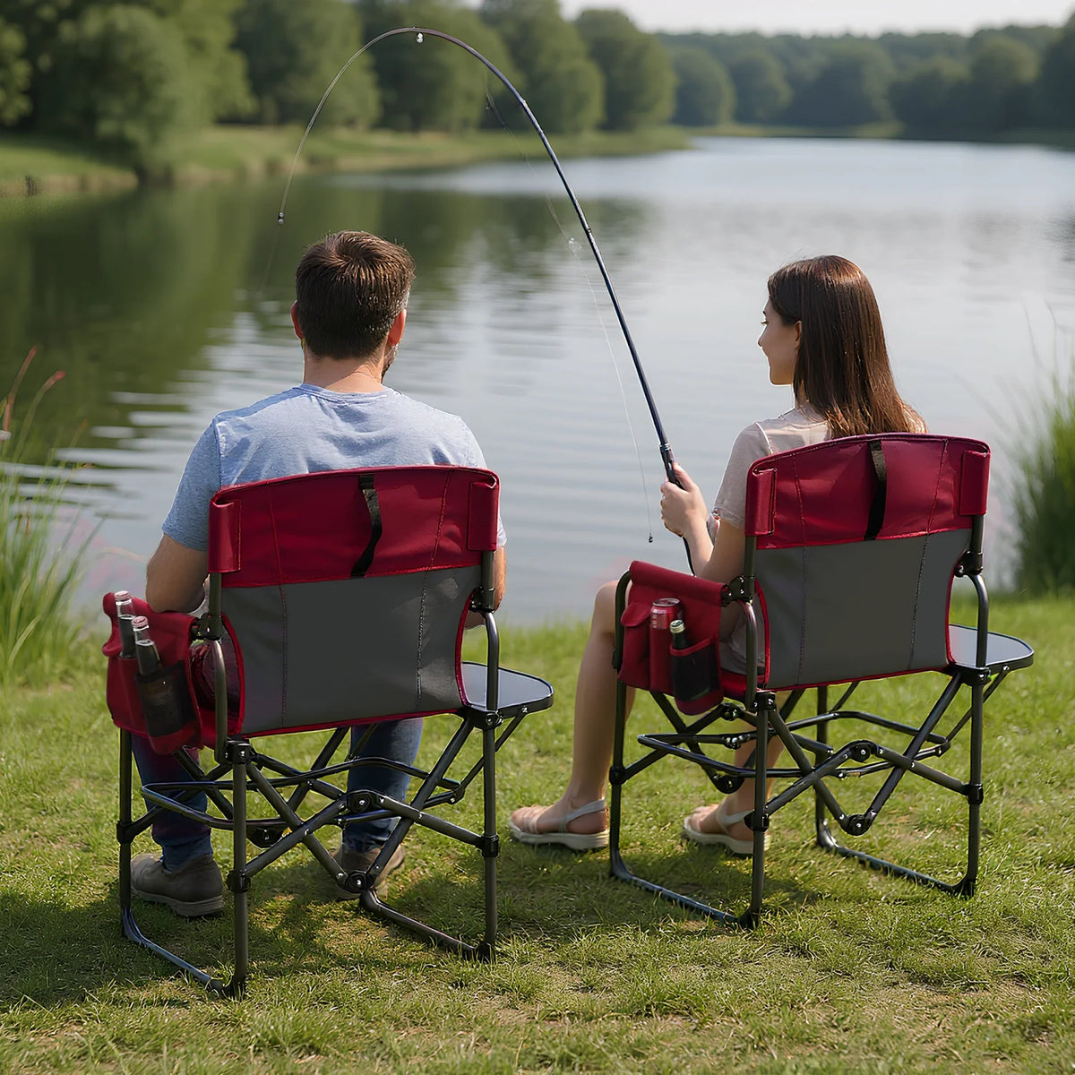 HiMiss Heavy Duty Portable Camping Director Chair With Cup Holder