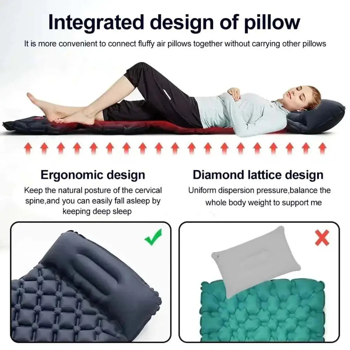 Foldable Waterproof Inflatable Air Mattress With Pillow For Camping