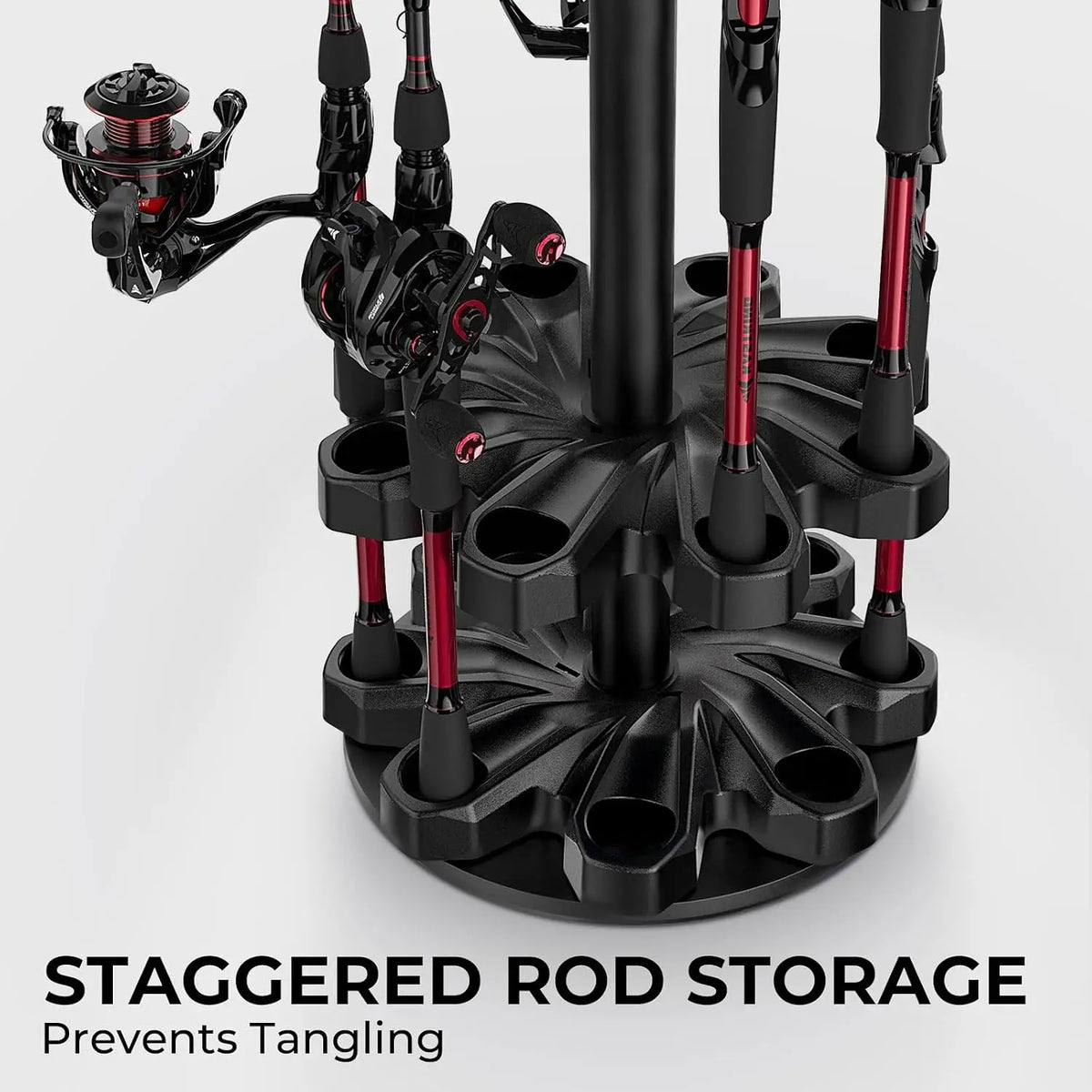 Rotating Fishing Rod Holder Storage Rack Holds Sixteen Poles Securely