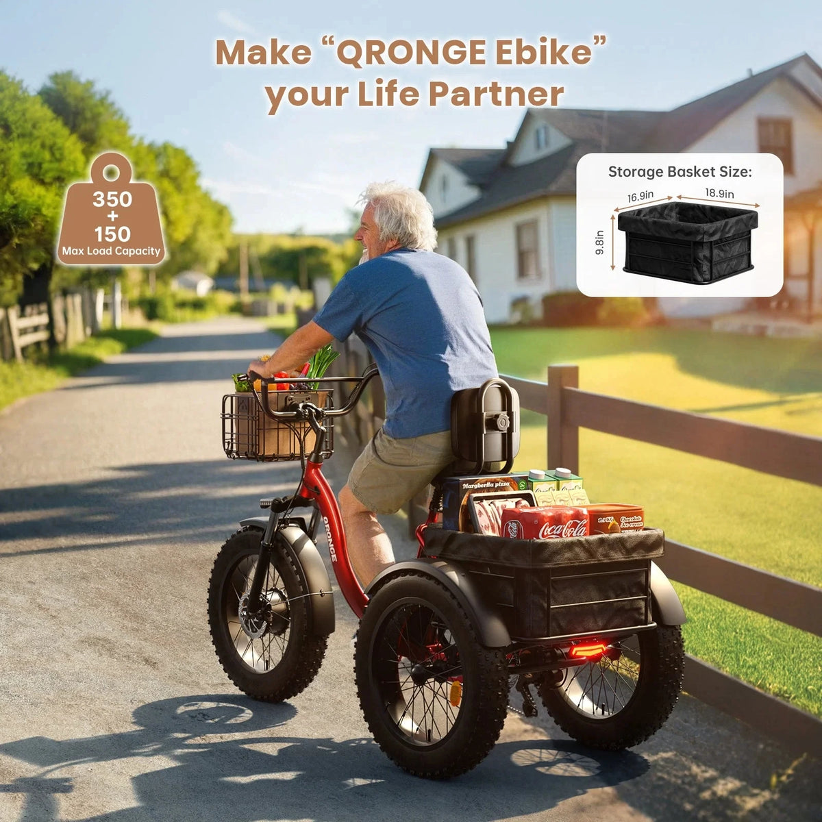 Qronge 1200W Electric Tricycle For Adults With Fat Tires