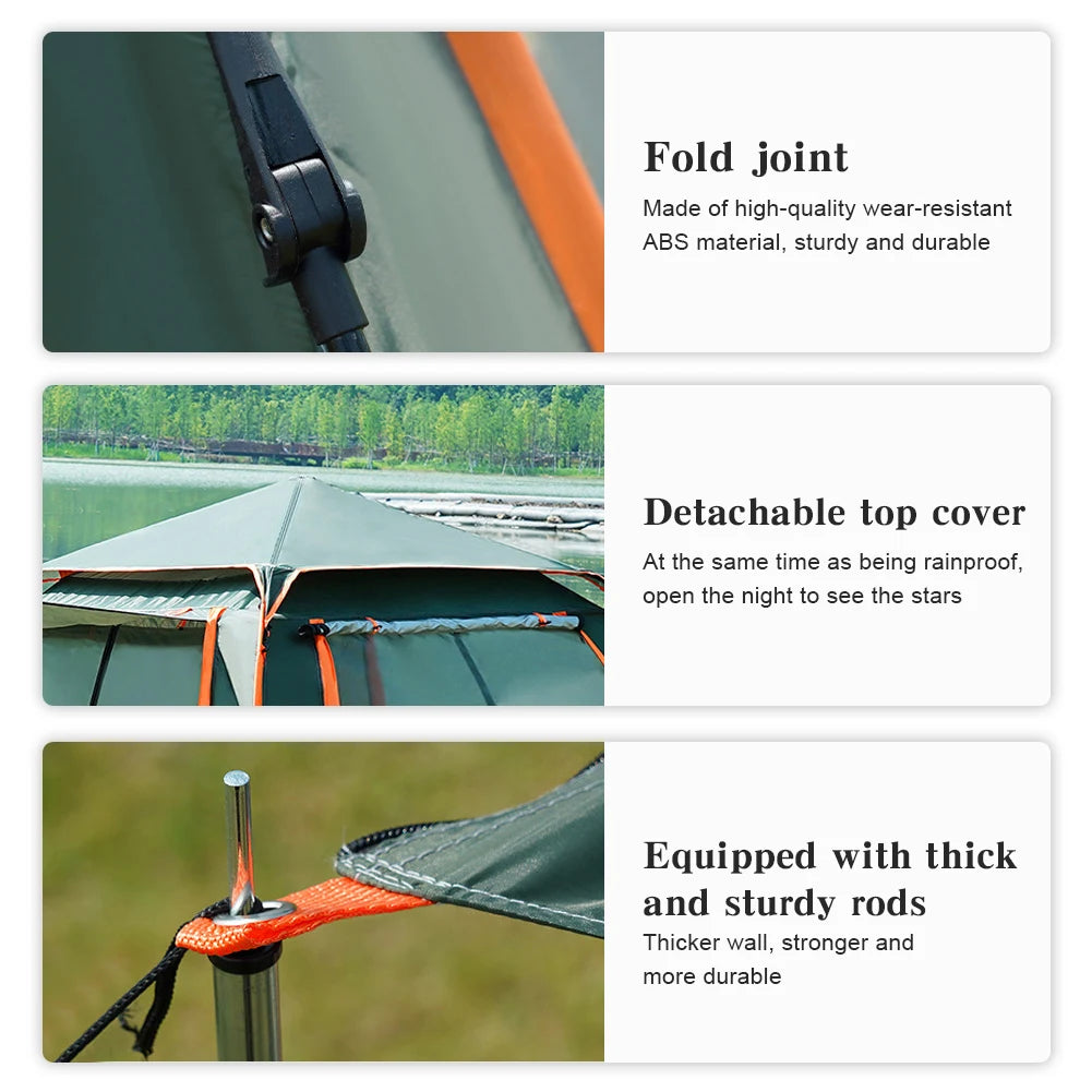 Automatic Camping Tent Sun-Protection Outdoor Folding Tent Waterproof Portable Hexagonal Tent for Family 3-4/4-6 People
